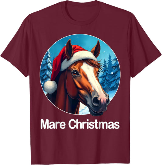 Funny Christmas Mare Horseback Riding Horse Lover Equestrian T-Shirt - T-Shirt | Maroon