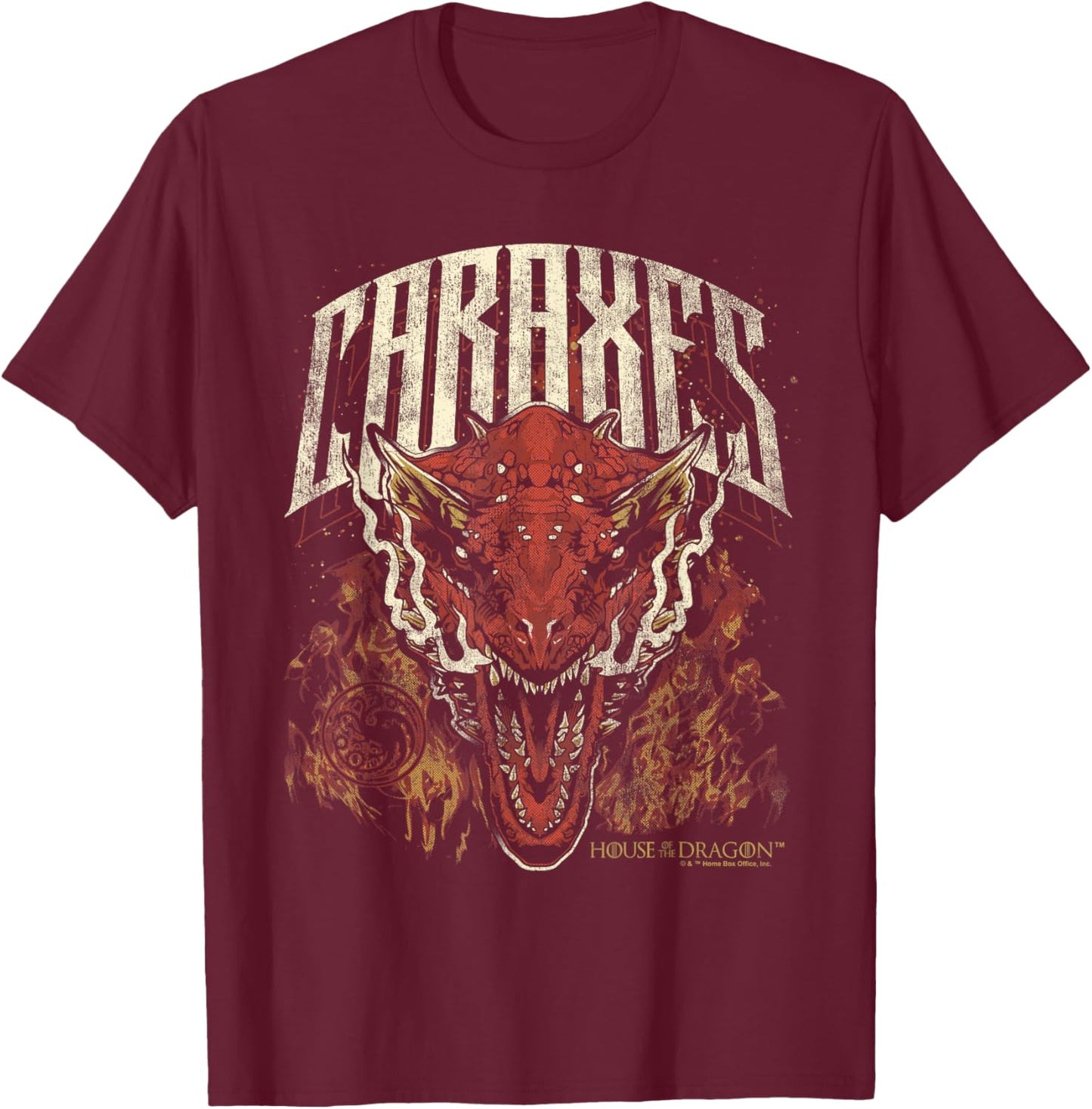 House of the Dragon Targaryen Caraxes in Flames T-Shirt - T-Shirt | Maroon