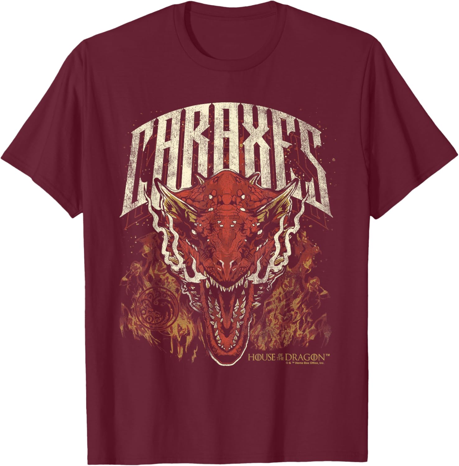 House of the Dragon Targaryen Caraxes in Flames T-Shirt - T-Shirt | Maroon