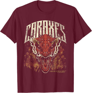 House of the Dragon Targaryen Caraxes in Flames T-Shirt - T-Shirt | Maroon