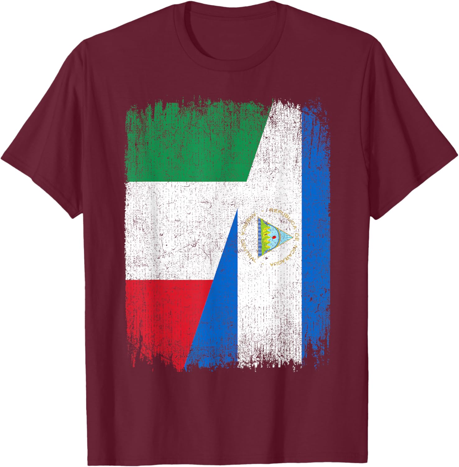 Half Italy Nicaragua Flag Italian Nicaraguan Pride Roots T-Shirt - T-Shirt | Maroon