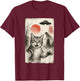Cat Selfie Alien UFO Funny Invasion Meme Sumi-e Japanese T-Shirt - T-Shirt | Maroon