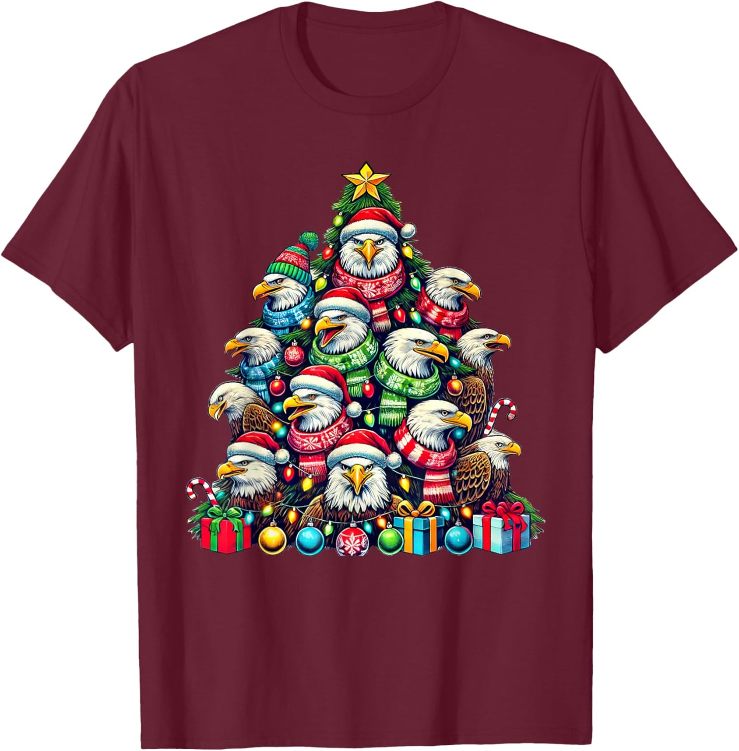 Eagle Bird Christmas Tree Funny Eagle Xmas T-Shirt - T-Shirt | Maroon