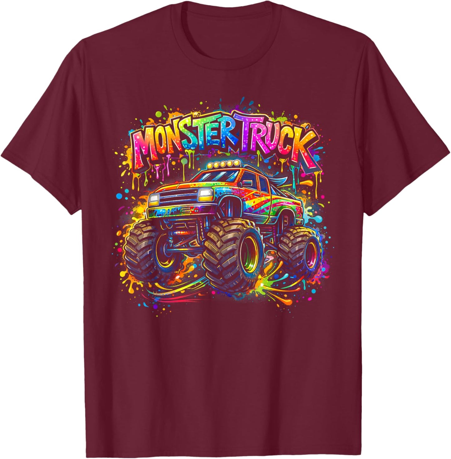 Monster Truck Retro Colorful Graffiti Toddlers Youth Adults T-Shirt - T-Shirt | Maroon