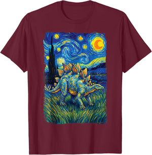Stegosaurus Starry Night T-Shirt - T-Shirt | Maroon