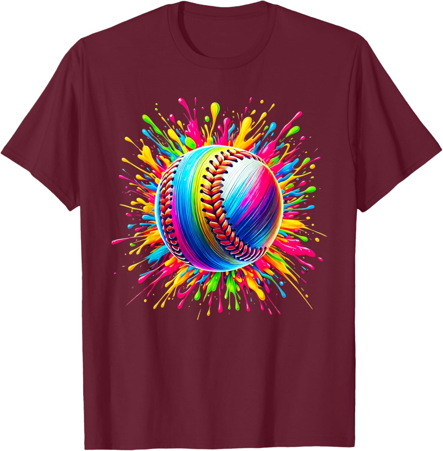 Colorful Softball Tie Dye Color Splash Softball Player Coach T-Shirt - T-Shirt | Maroon