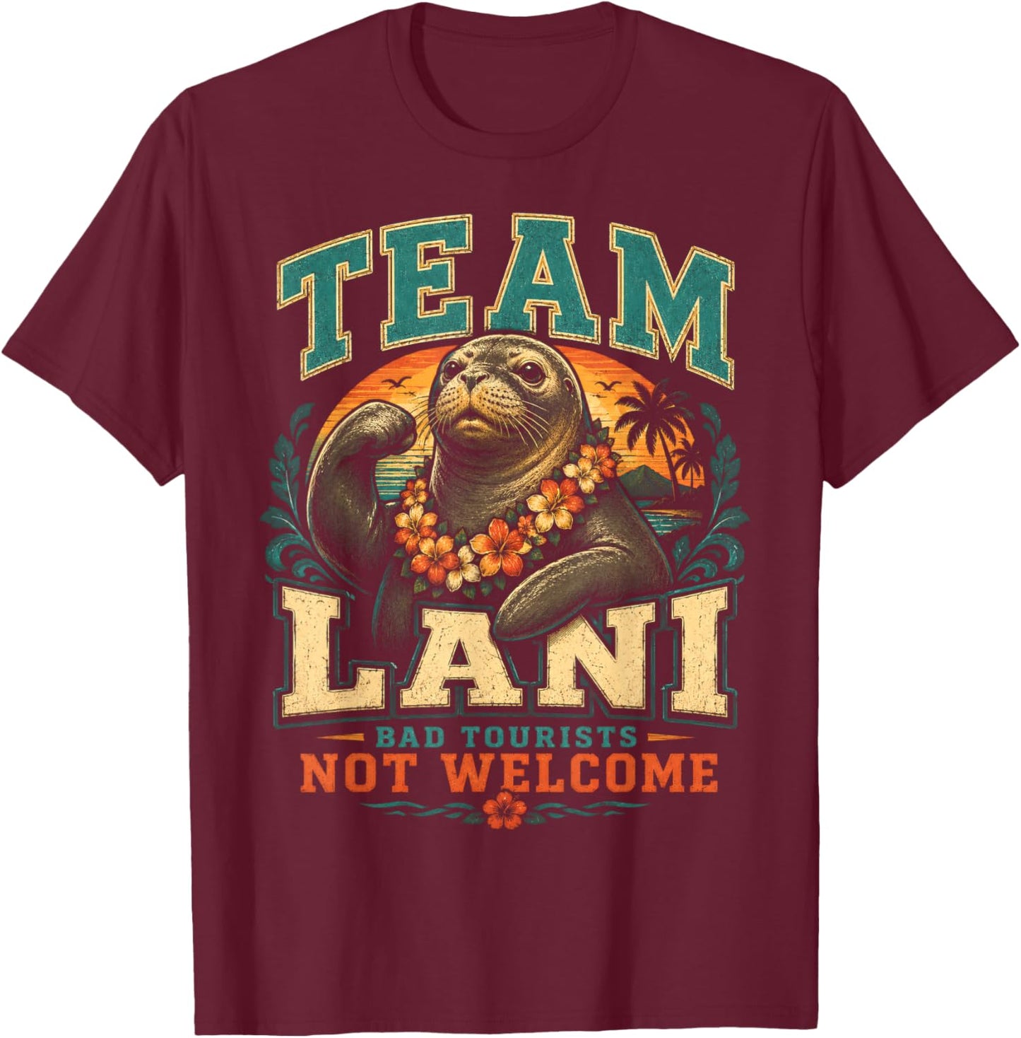 Team Lani Hawaiian Monk Seal Sports Style Wildlife Pride T-Shirt - T-Shirt | Maroon