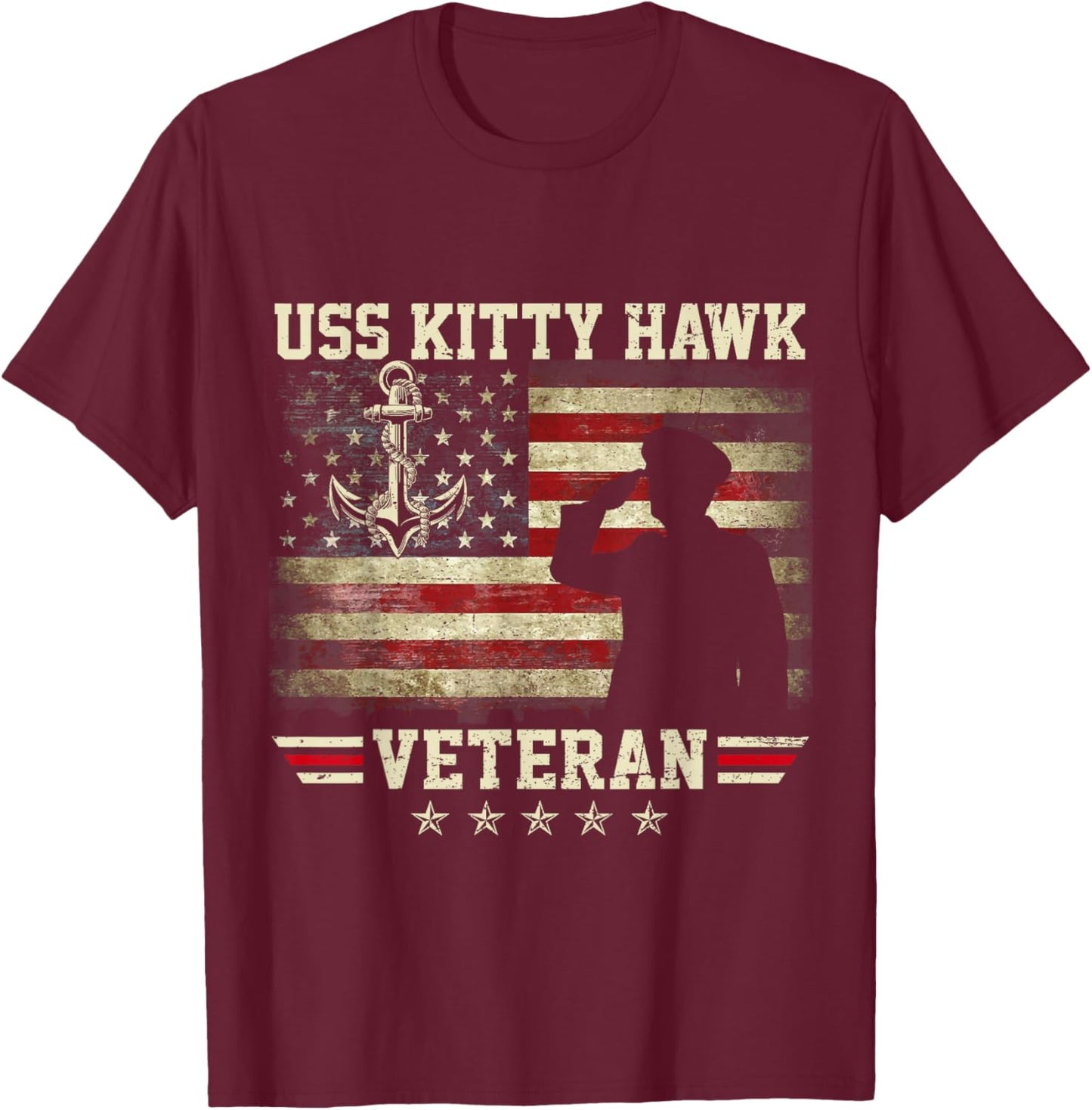 Patriotic USS Kitty Hawk CV-63 Veteran Flag US Aircraft T-Shirt - T-Shirt | Maroon