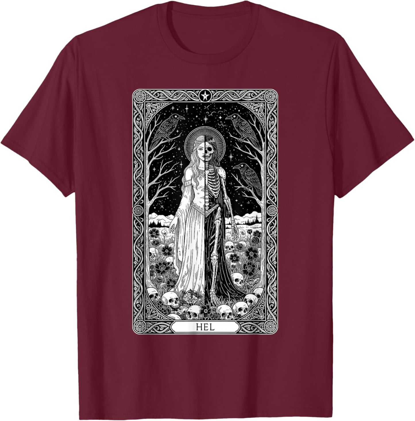 Norse Goddess Hel Viking Goddess Celtic Tarot Card T-Shirt - T-Shirt | Maroon