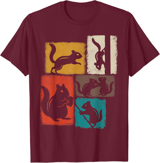 Chipmunk Vintage Collage Wildlife Lover T-Shirt - T-Shirt | Maroon