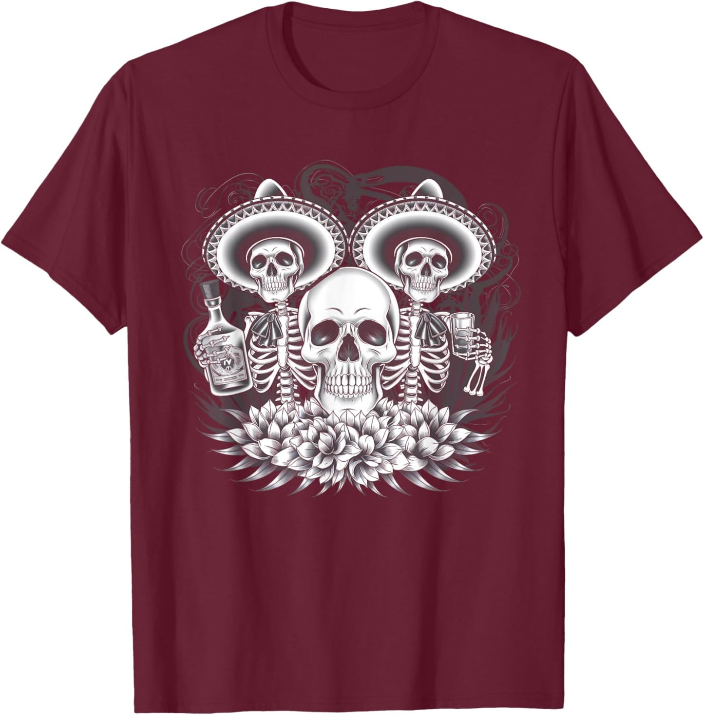 Mexico Vintage Skeleton Tequila Dia De Los Muertos Mexican T-Shirt - T-Shirt | Maroon