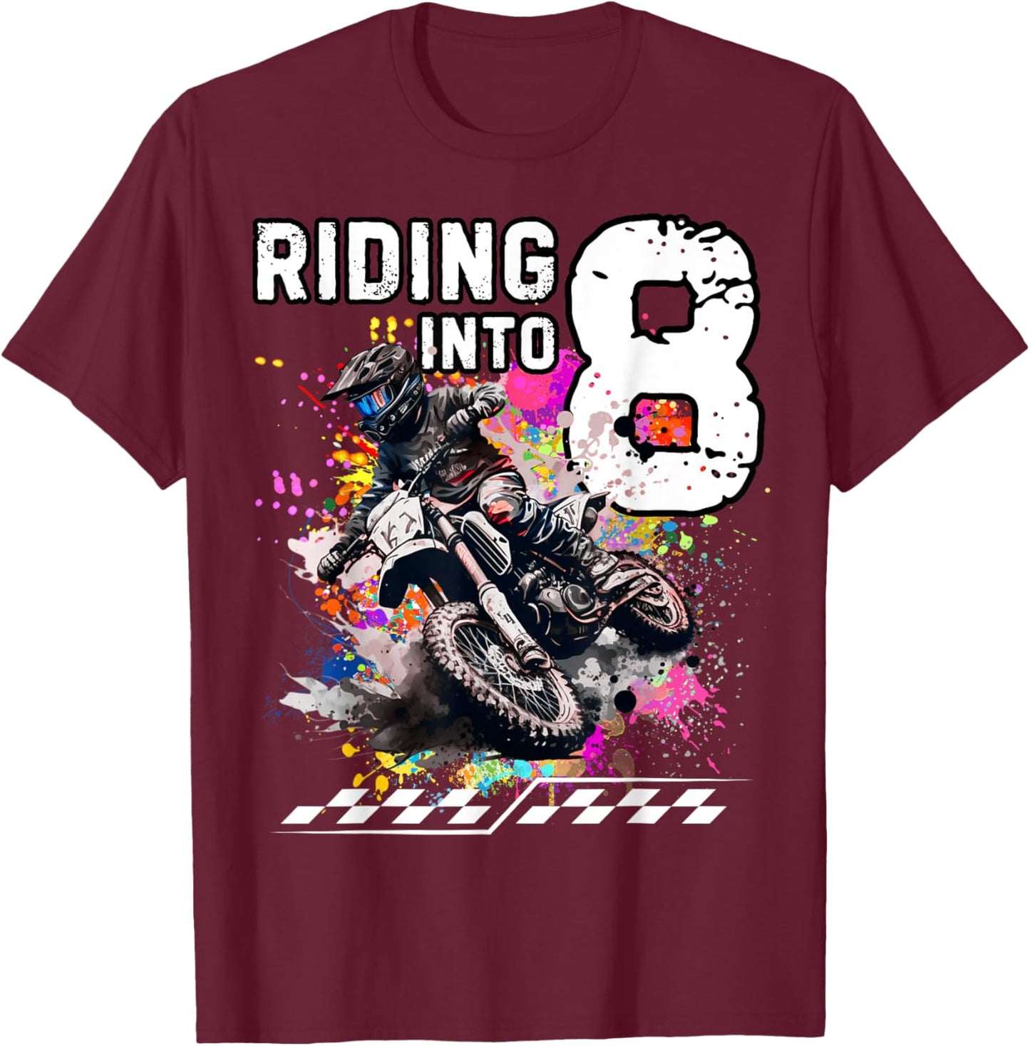 Motocross Birthday Riding Into 8 MX Dirt Bike T-Shirt - T-Shirt | Maroon