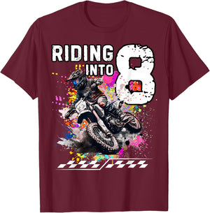 Motocross Birthday Riding Into 8 MX Dirt Bike T-Shirt - T-Shirt | Maroon