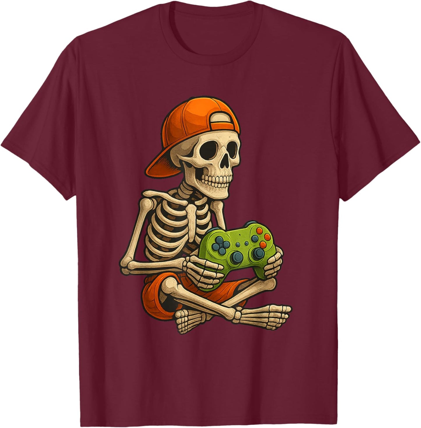 Gamer Halloween – Video Game Skeleton with Controller T-Shirt - T-Shirt | Maroon