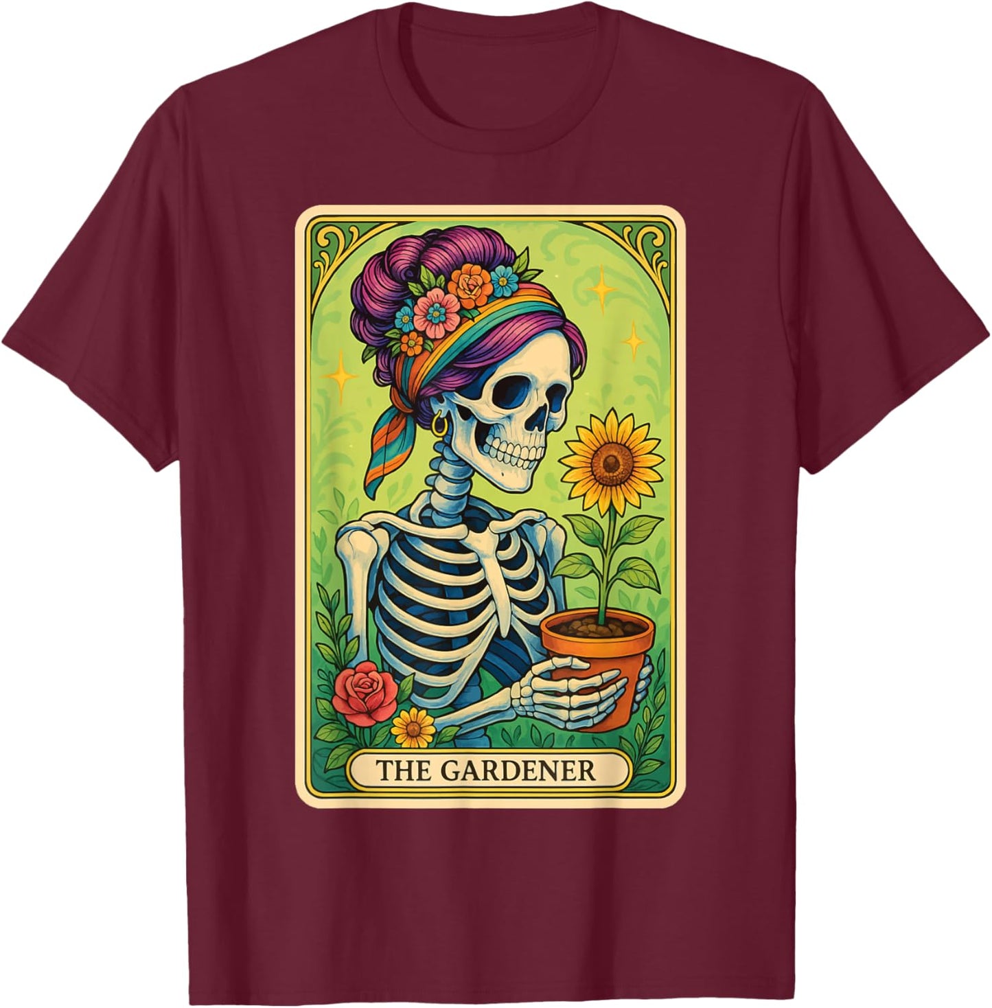 The Gardener Tarot Card T-Shirt - T-Shirt | Maroon