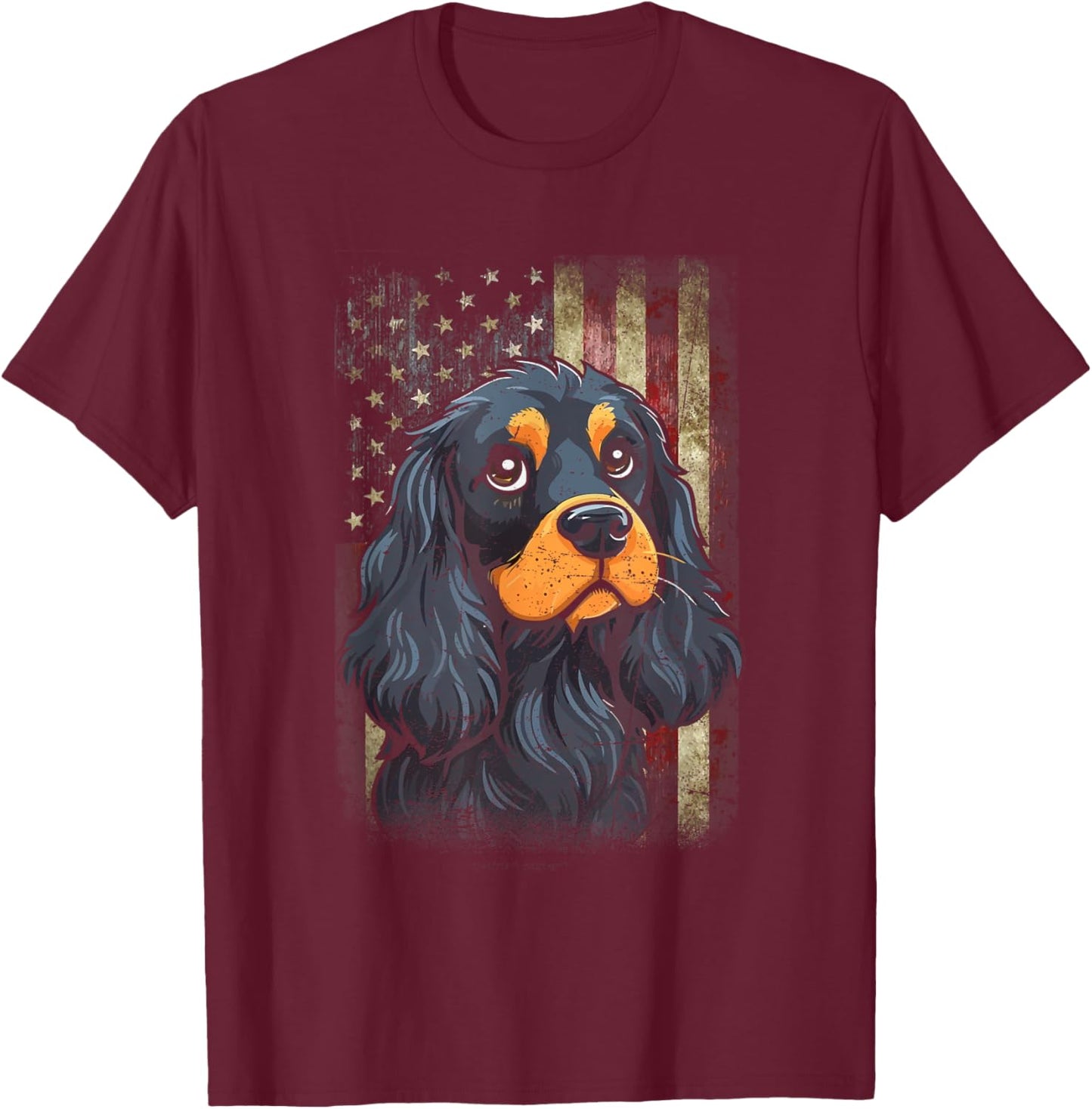 Patriotic Black And Tan Cocker Spaniel Flag USA Dog Lover Men Women T-Shirt - T-Shirt | Maroon