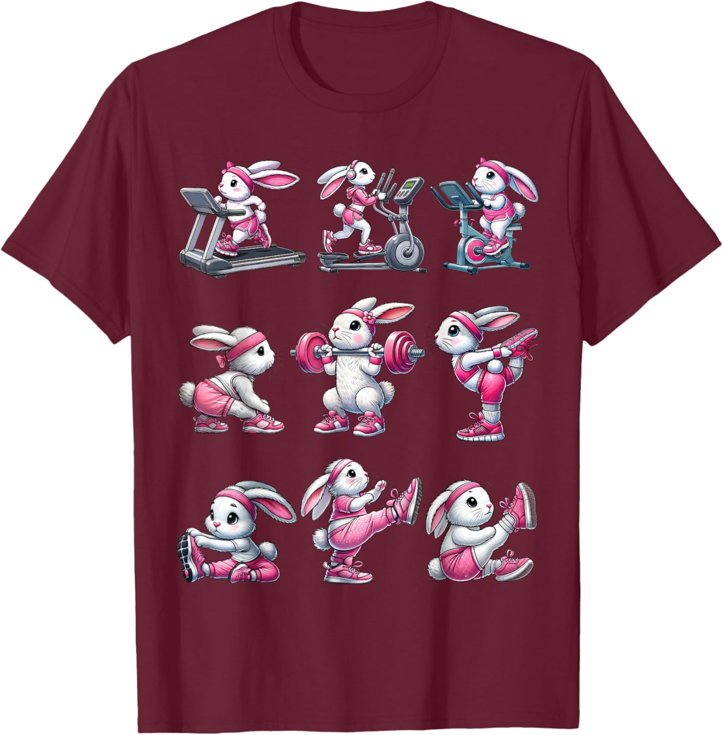 Easter Bunny Fitness Collection Gym Workout Weightlifting T-Shirt - T-Shirt | Maroon