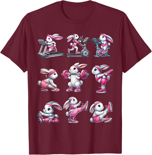 Easter Bunny Fitness Collection Gym Workout Weightlifting T-Shirt - T-Shirt | Maroon