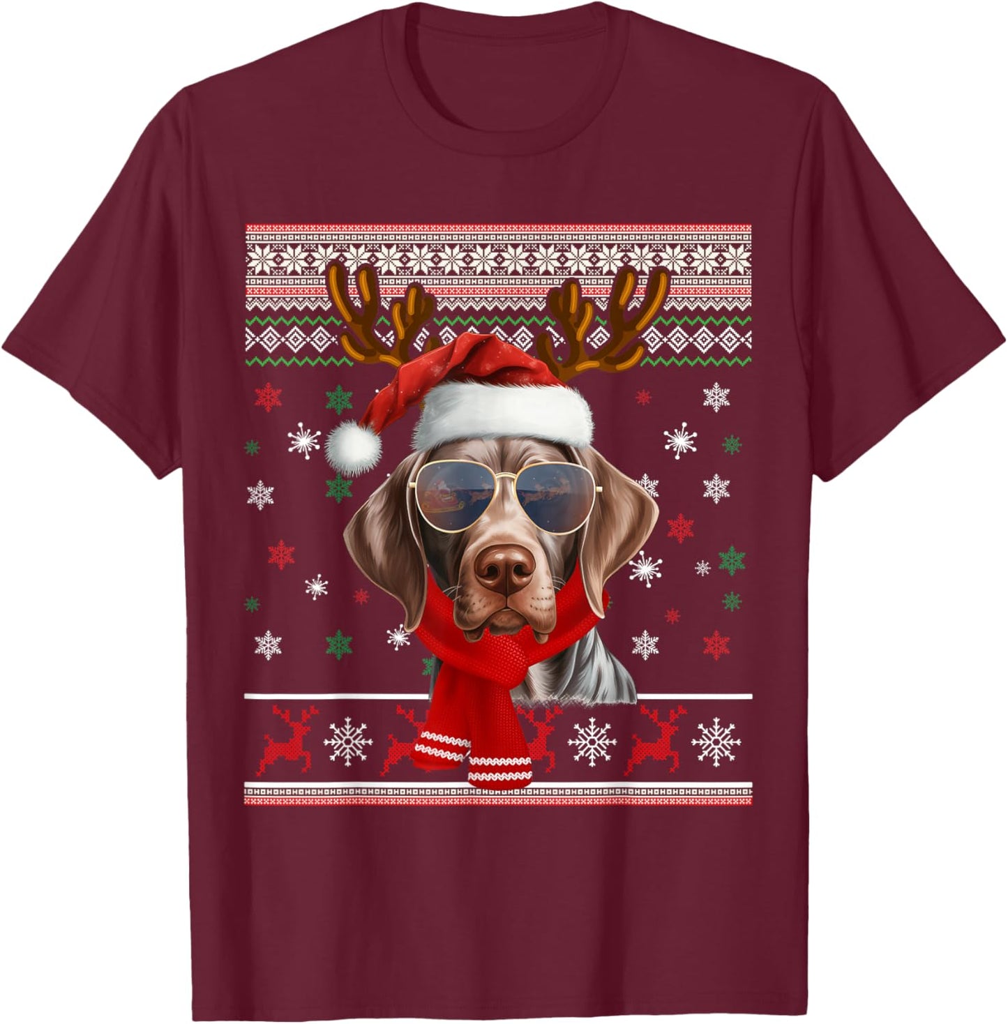 German Shorthaired Pointer Christmas Ugly Sweater Xmas Dog T-Shirt - T-Shirt | Maroon