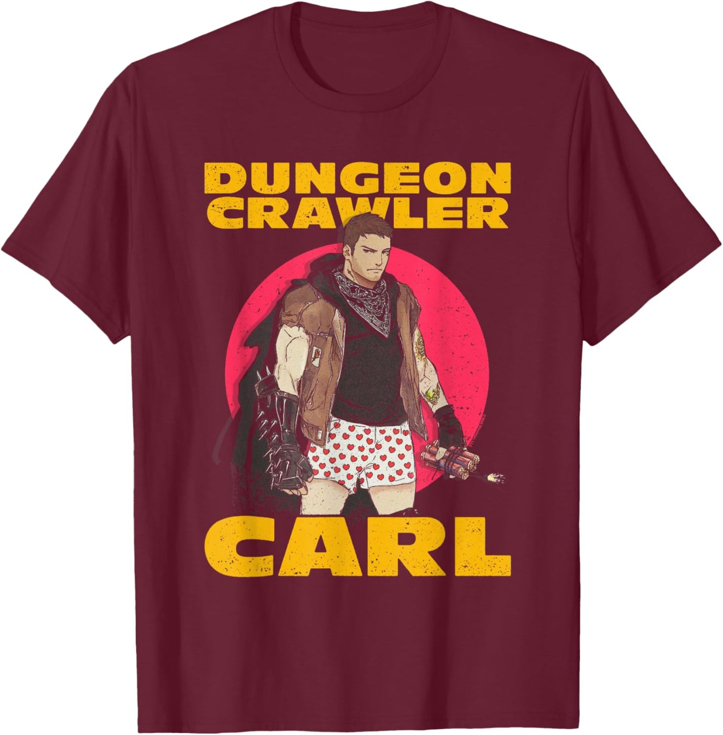 DCC Carl with Dynamite Heart Boxers Portrait RPG Books T-Shirt - T-Shirt | Maroon