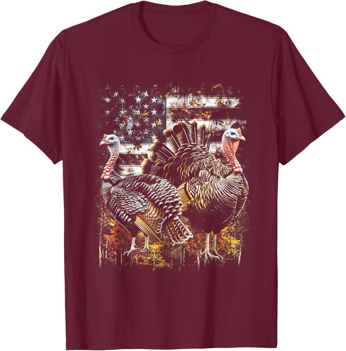 Beautiful Wild Turkey Hunting Camo American Flag T-Shirt - T-Shirt | Maroon