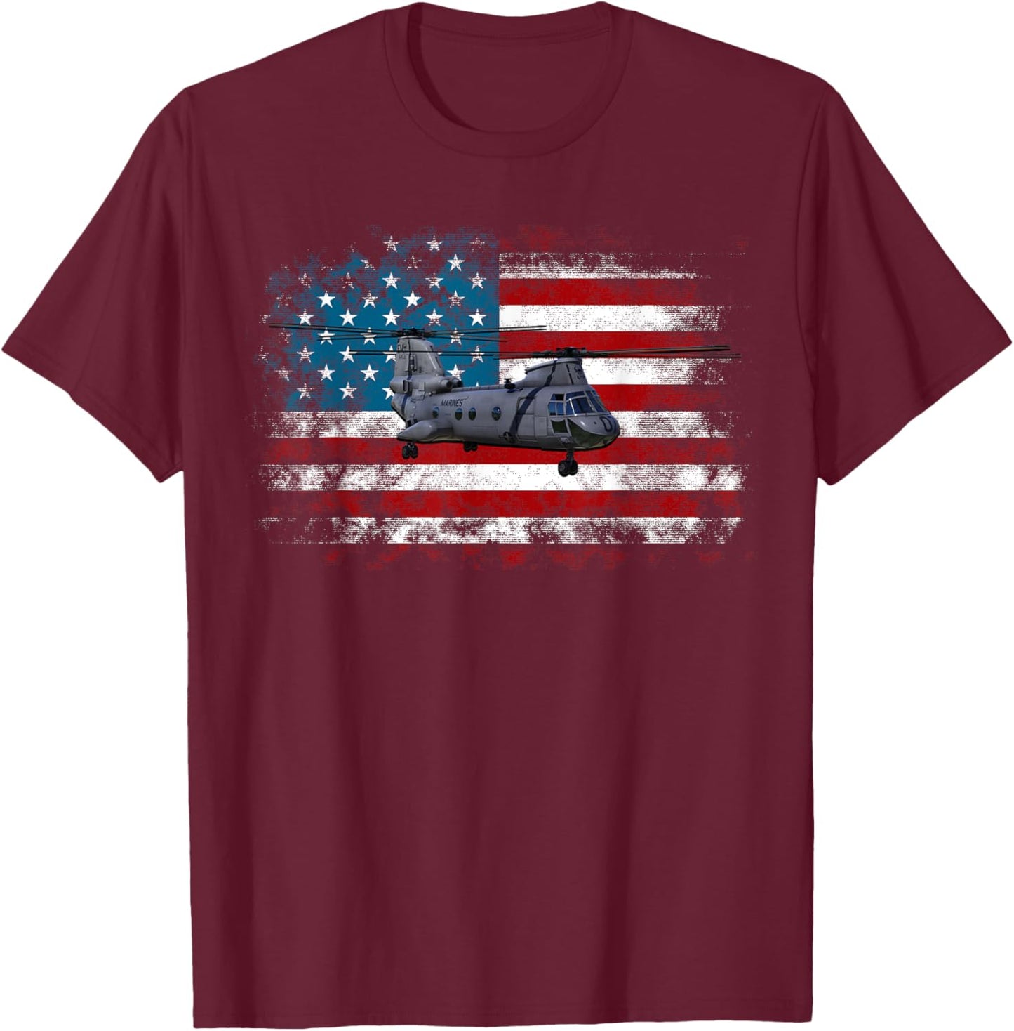 Ch-46 Sea Knight Helicopter Veteran T shirt US Flag T-Shirt - T-Shirt | Maroon
