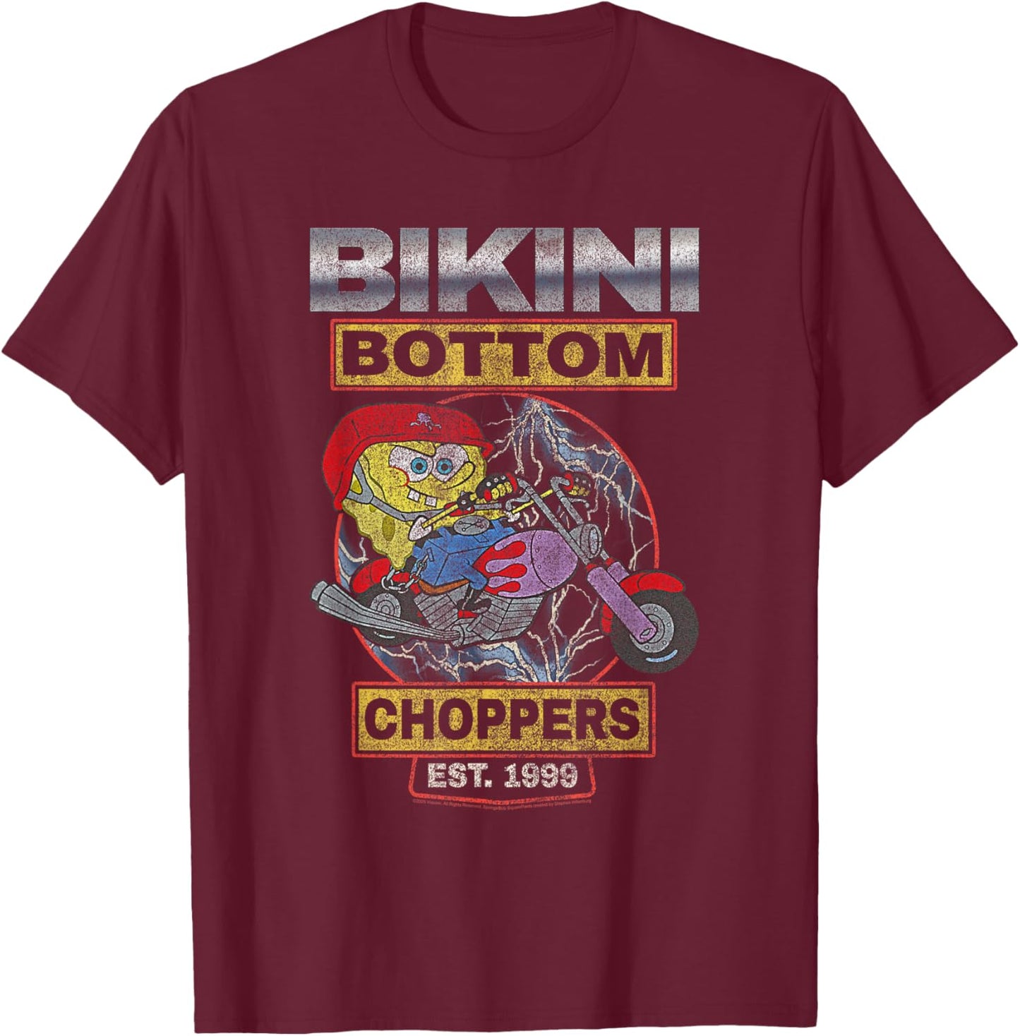 Spongebob Squarepants Bikini Bottom Choppers 1999 Cartoon T-Shirt - T-Shirt | Maroon