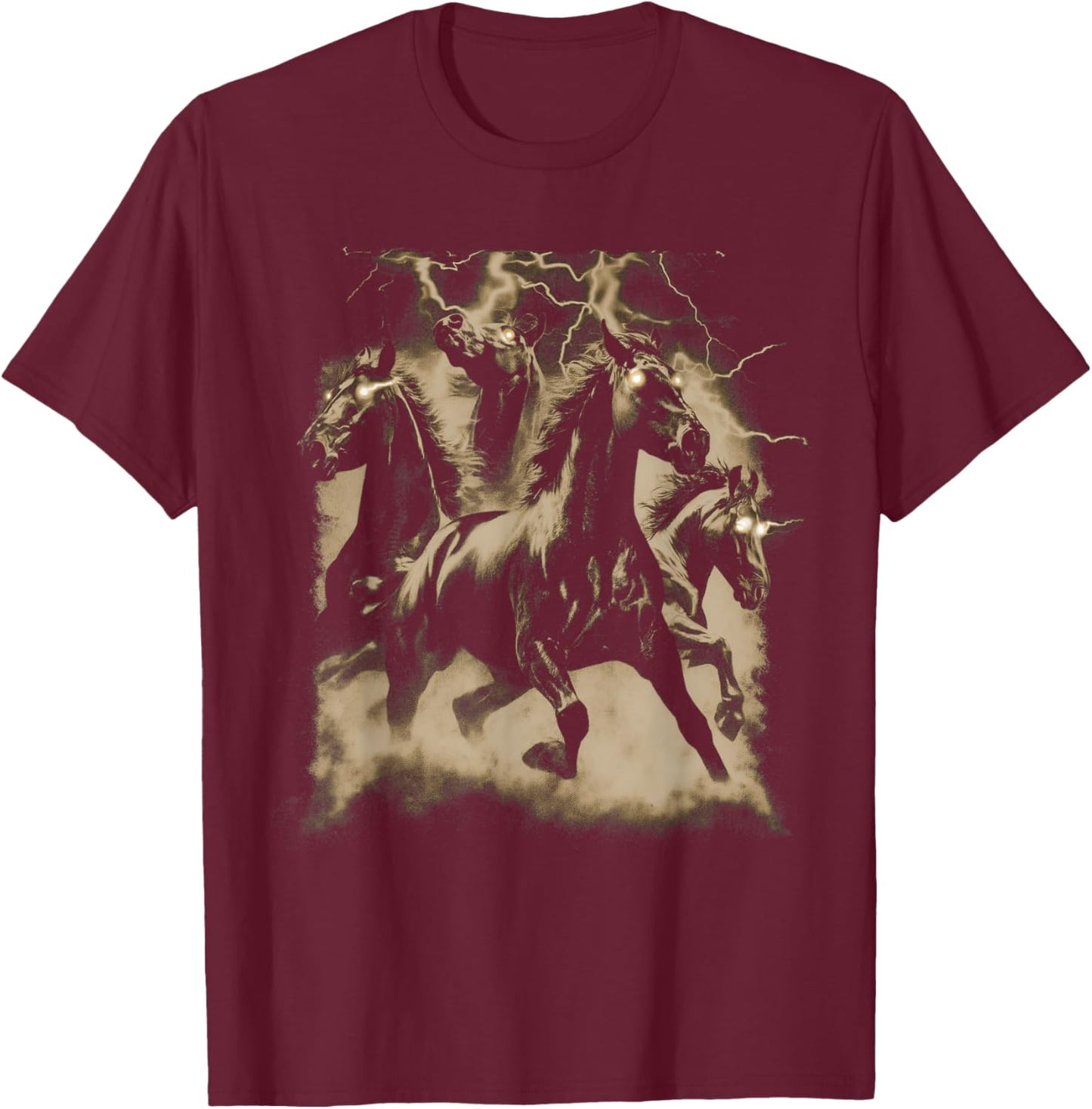 Vintage Horse Lightning Retro 80s 90s Western Grunge Graphic T-Shirt - T-Shirt | Maroon