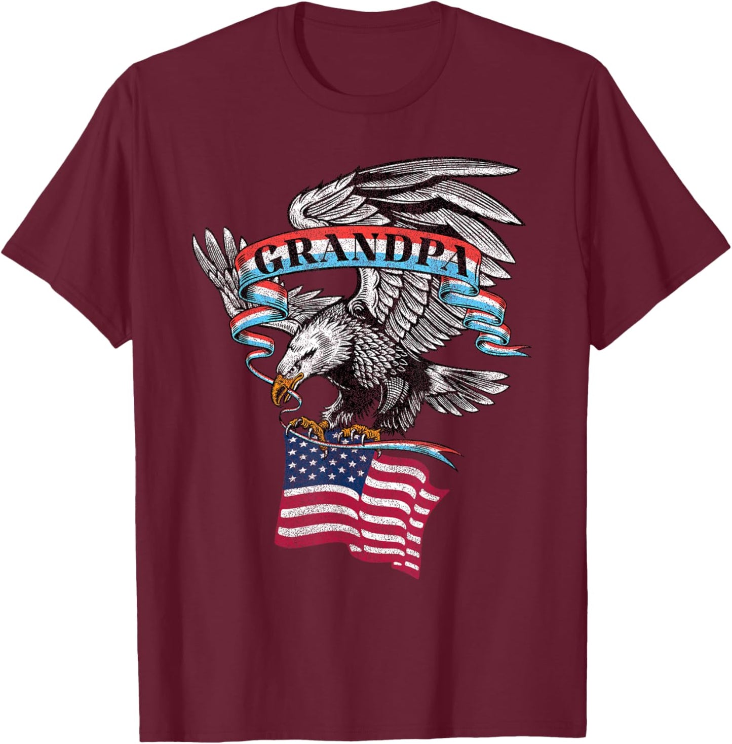 Grandpa American Flag USA Eagle Vintage Graphic T-Shirt - T-Shirt | Maroon