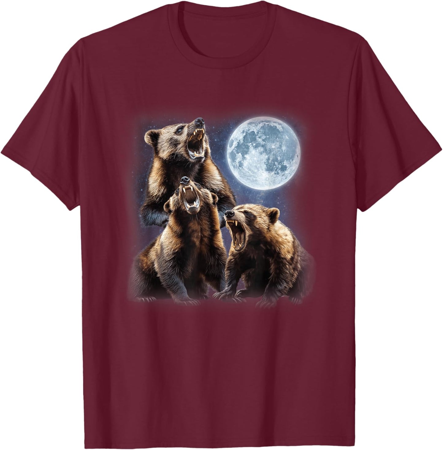 3 Wolverines Howling at the Moon Carcajou Badger Animal T-Shirt - T-Shirt | Maroon