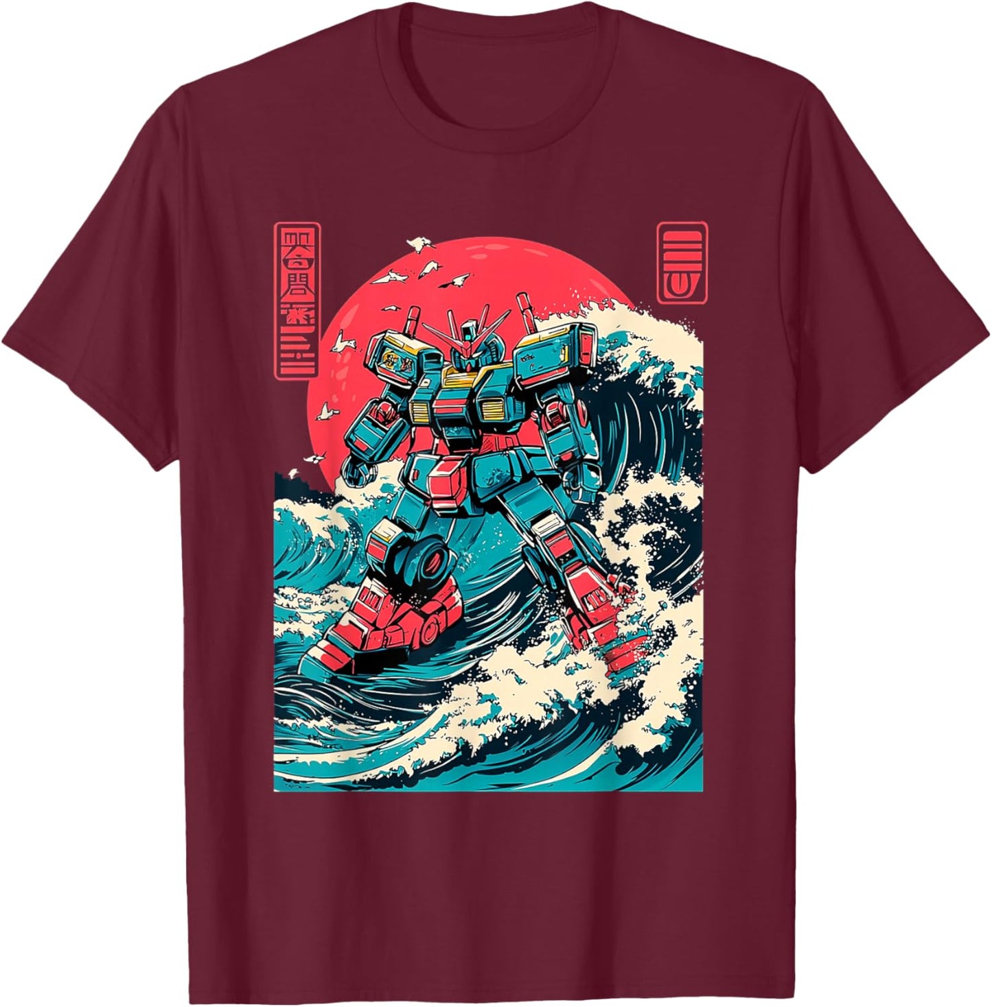 Japanese Mecha Anime Robot Retro Japanese Wave Kanagawa T-Shirt - T-Shirt | Maroon