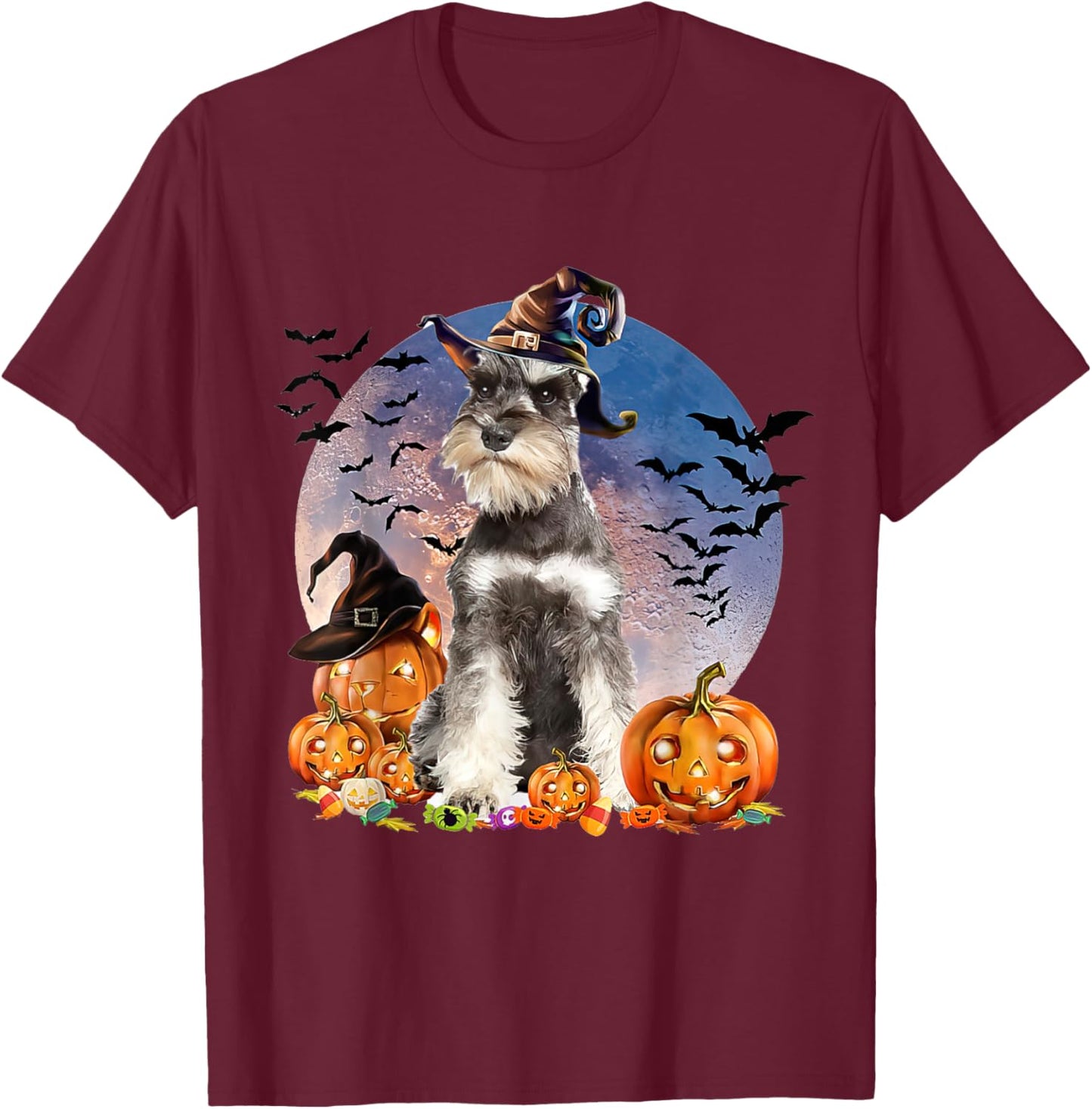Dog Halloween Schnauzer Jack O Lantern Pumpkin Women T-Shirt - T-Shirt | Maroon