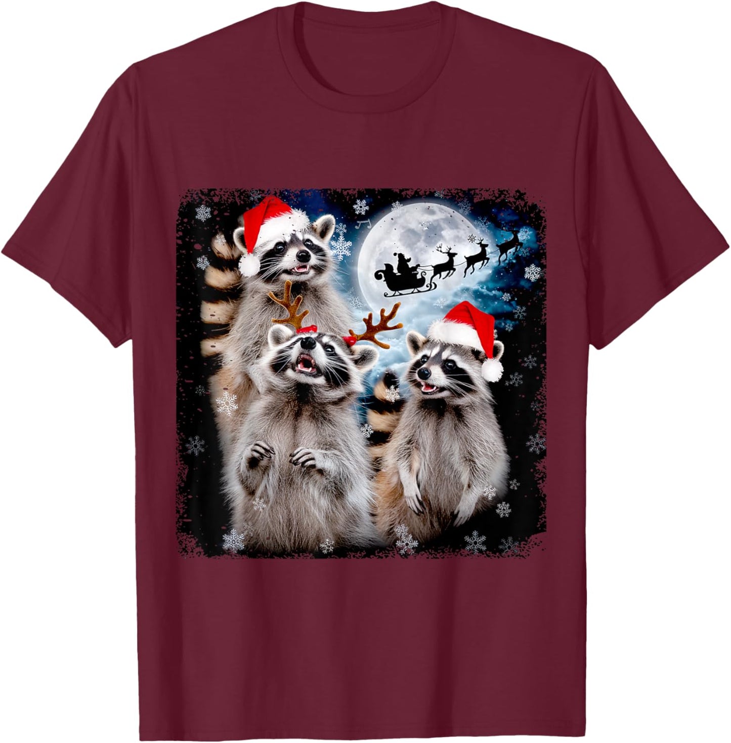 Funny Christmas Moon Howling Raccoon Xmas Men, Women, Kid T-Shirt - T-Shirt | Maroon