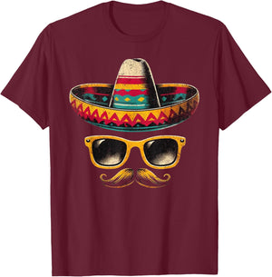 Sombrero Face Cinco De Mayo Mexican Fiesta Party Kids Boys T-Shirt - T-Shirt | Maroon