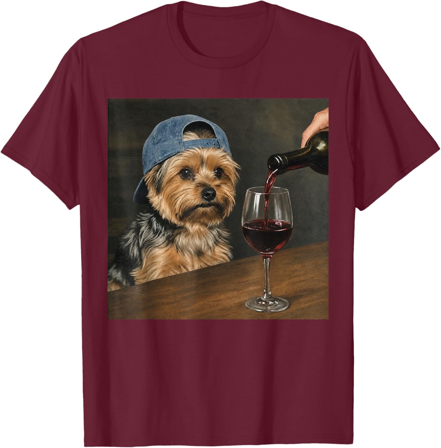 Yorkie Drinking Wine Funny Dog Meme T-Shirt - T-Shirt | Maroon