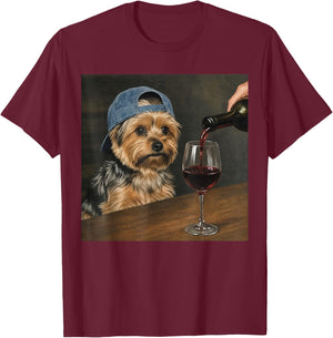 Yorkie Drinking Wine Funny Dog Meme T-Shirt - T-Shirt | Maroon