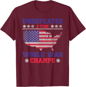 Undefeated 2 Time World War Champs 4th of July USA Map Retro T-Shirt - T-Shirt | Maroon