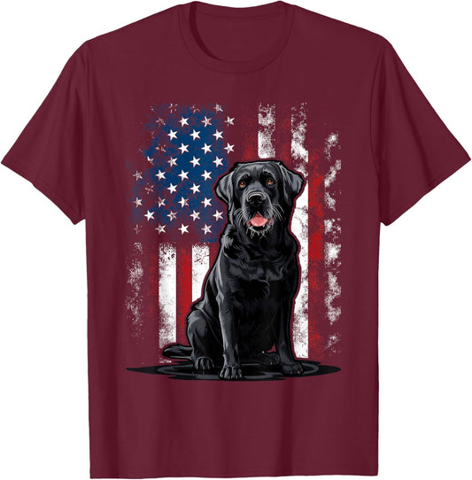 American Black Labrador USA Flag Lab Owner T-Shirt - T-Shirt | Maroon