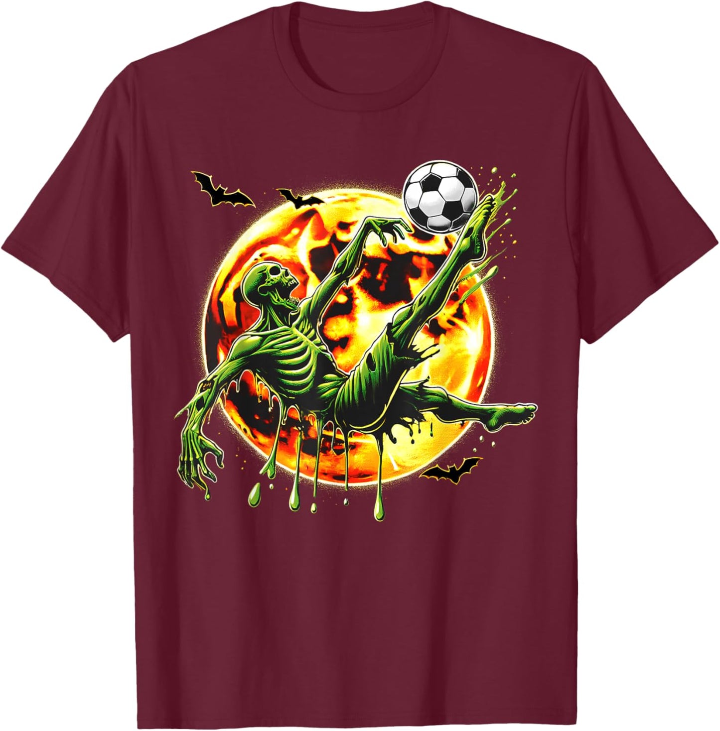 Spooky Zombie Playing Soccer, Halloween Costume Boys Girls T-Shirt - T-Shirt | Maroon