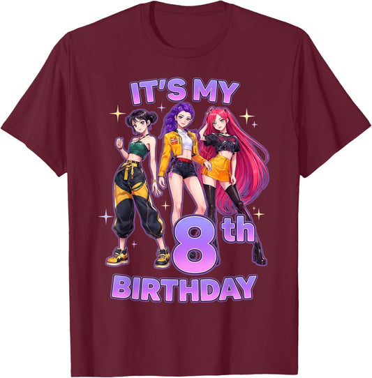 8 Years Birthday K-Pop Kids 8th Birthday Girl K-Pop T-Shirt - T-Shirt | Maroon