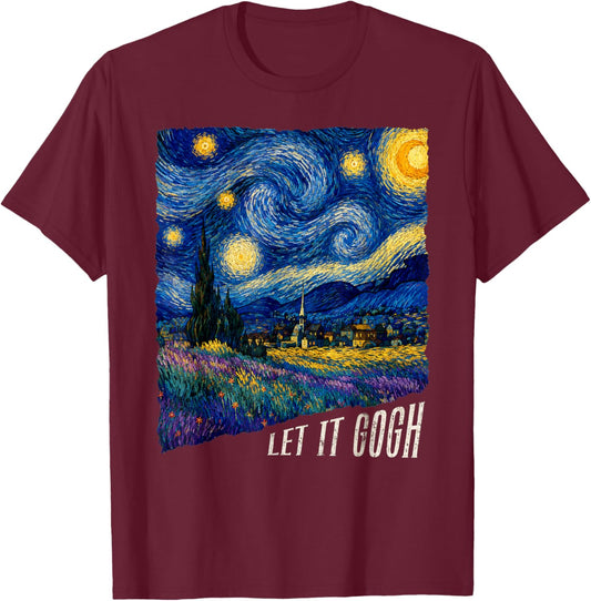 Vintage Vincent Van Gogh Starry Night Art Lover Let it Gogh T-Shirt - T-Shirt | Maroon