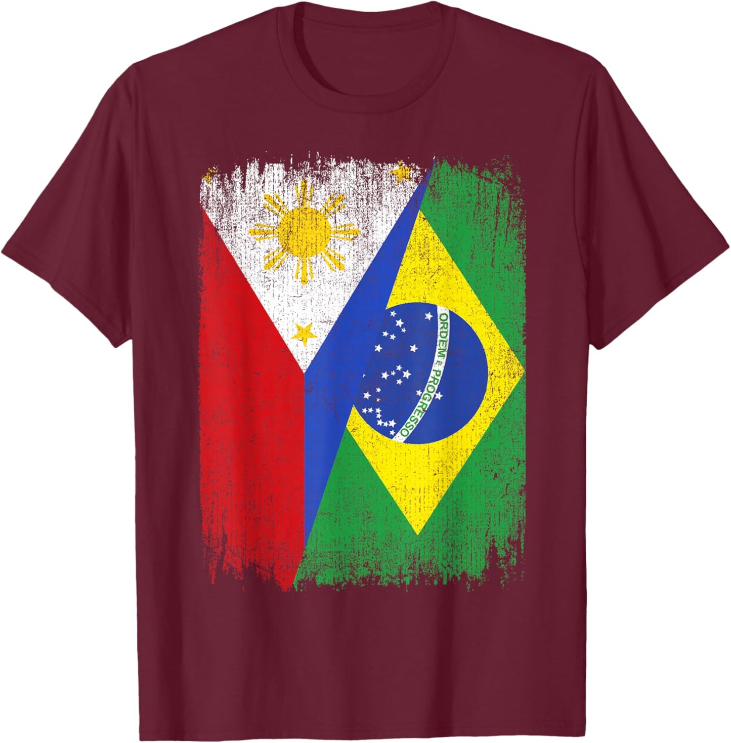 Half Philippines Brazil Flag Filipino Brazilian Roots T-Shirt - T-Shirt | Maroon