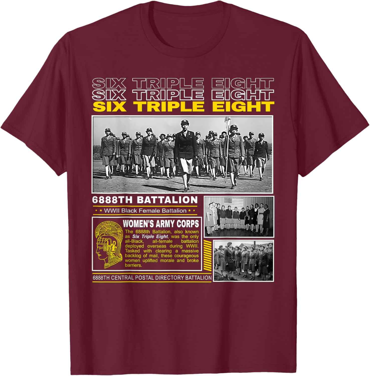 6888th Battalion Black Women’s WWII Service T-Shirt - T-Shirt | Maroon