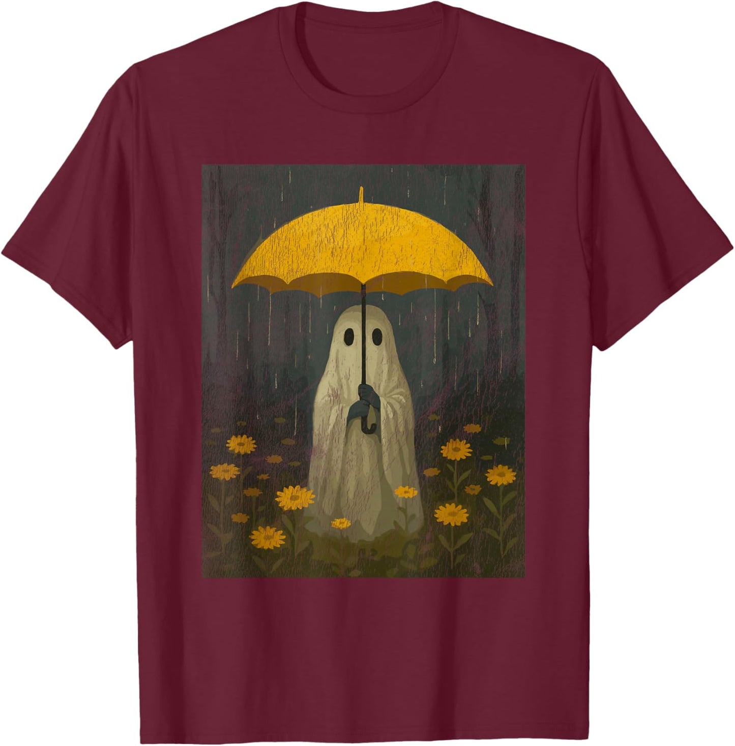 Vintage Floral Ghost Halloween Ghost in The Forest Gothic T-Shirt - T-Shirt | Maroon