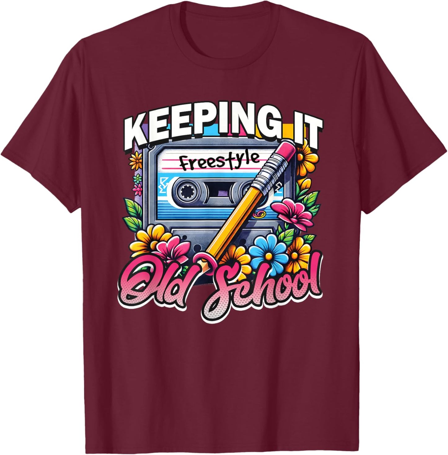 Keeping It Old School 80s Freestyle Cassette Design T-Shirt - T-Shirt | Maroon