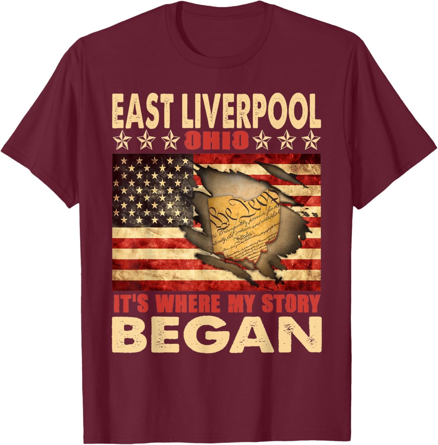 East Liverpool Ohio USA Flag 4th Of July Women Men T-Shirt - T-Shirt | Maroon