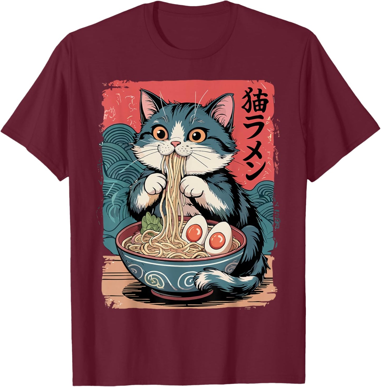 Cute Cat Ramen Kawaii T-Shirt - T-Shirt | Maroon