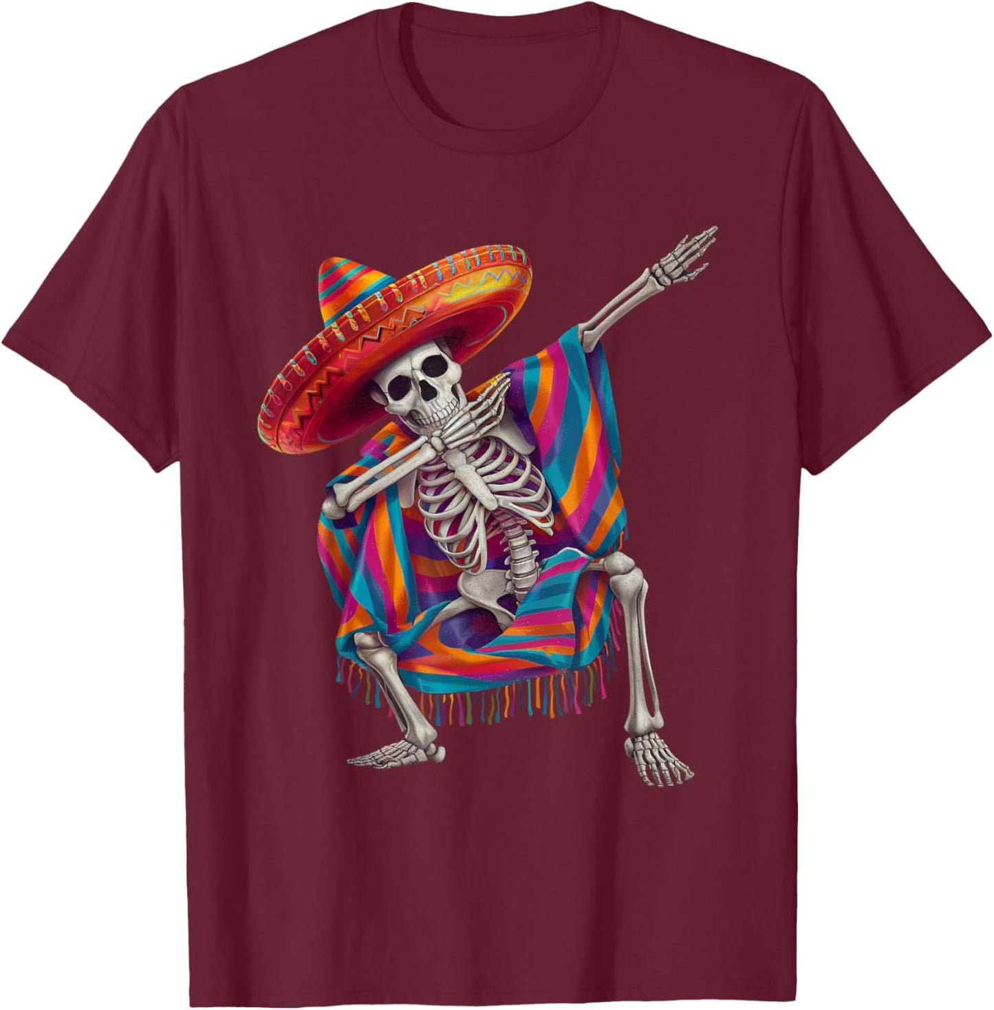 Dabbing Skeleton Sombrero Poncho Cinco De Mayo Mexican Party T-Shirt - T-Shirt | Maroon