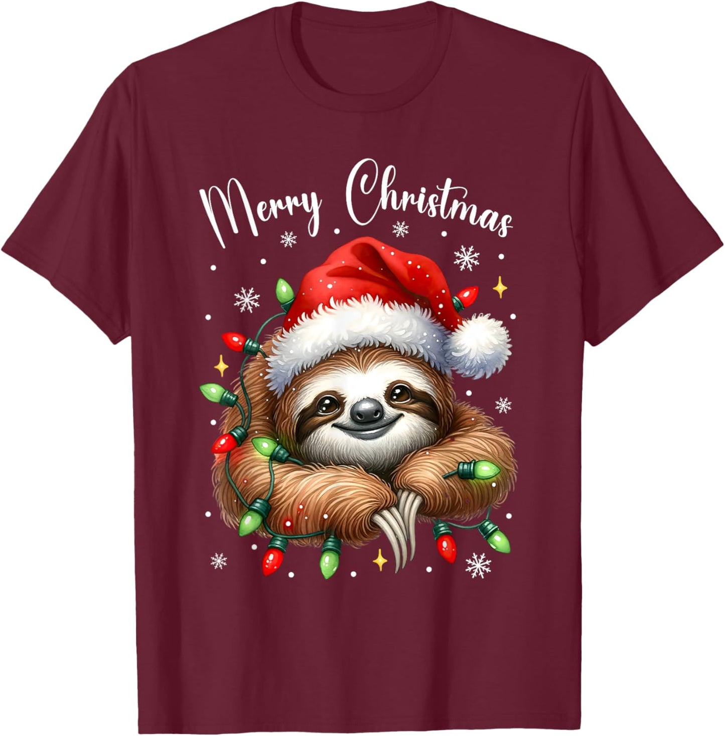 Christmas Pajamas Sloth Christmas Pajama Shirt Lazy Sloth T-Shirt - T-Shirt | Maroon