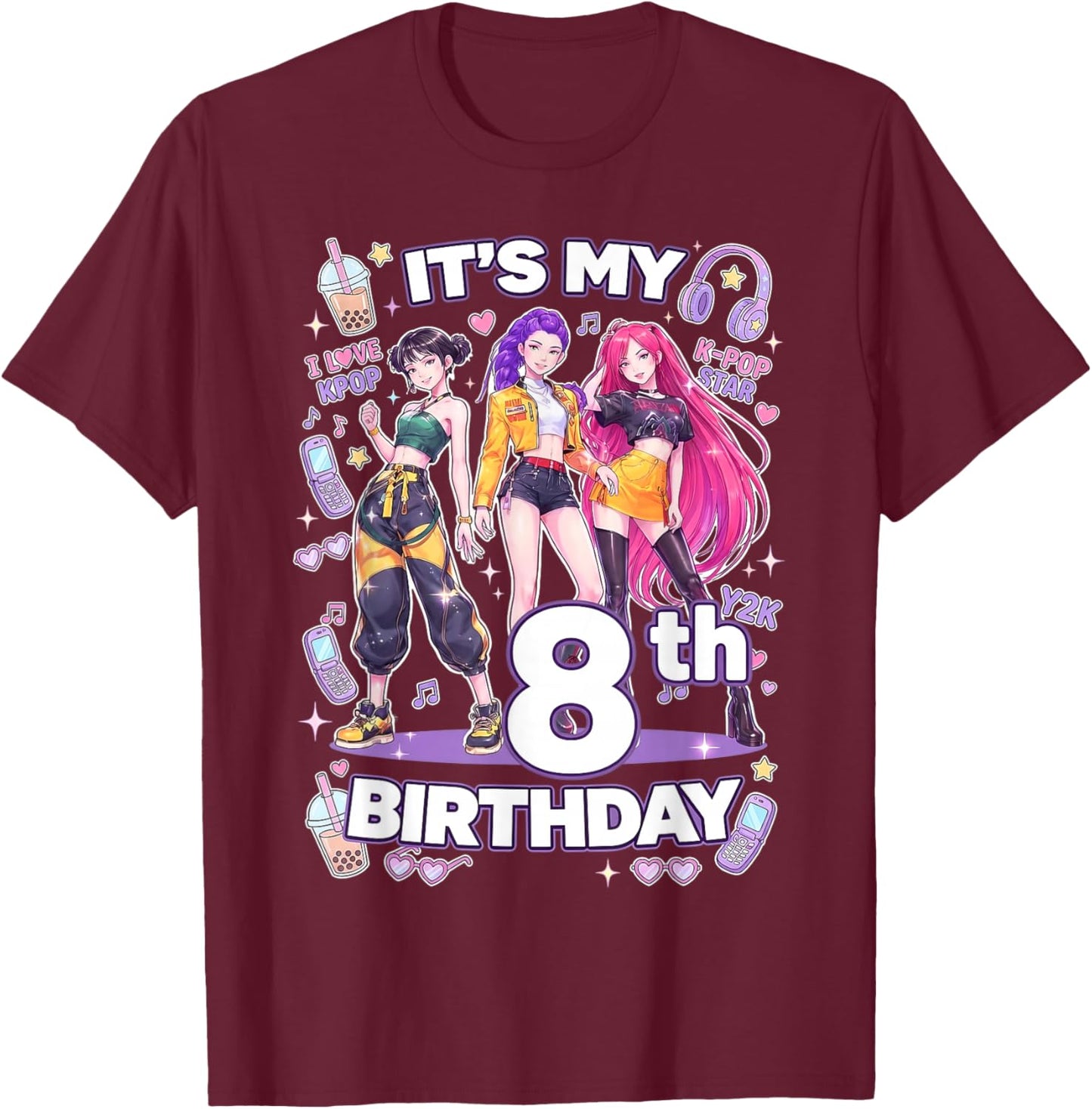 Kpop Coréen Fille 8ème Anniversaire 8 Ans Fête d'anniversaire T-Shirt - T-Shirt | Maroon